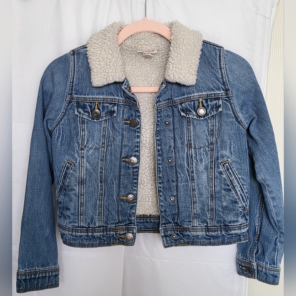 Girls Blue Denim Jacket with Sherpa Collar